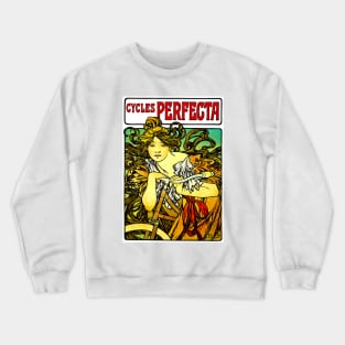 Cycles Perfecta 1897 Woman & Bicycle, Alfons Maria Mucha Crewneck Sweatshirt